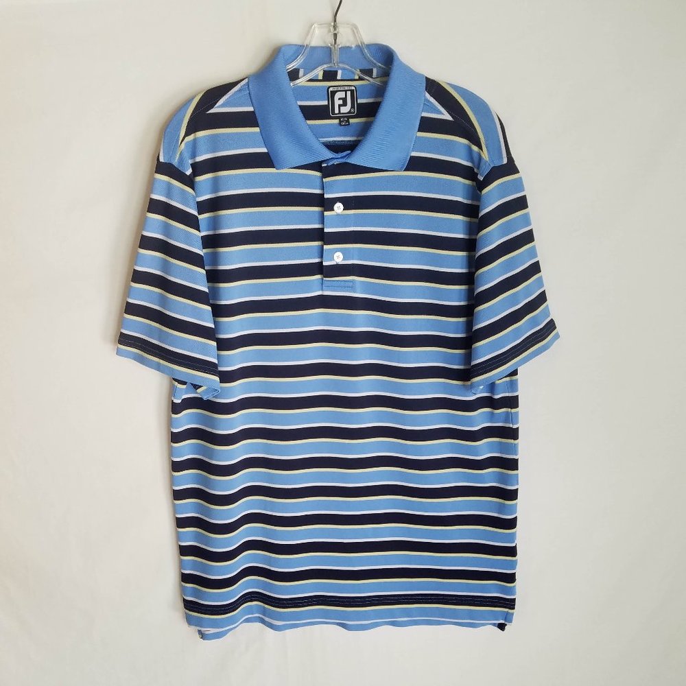 Footjoy FJ Blue Striped Golf Polo Shirt Athletic Fit Men's Size Medium